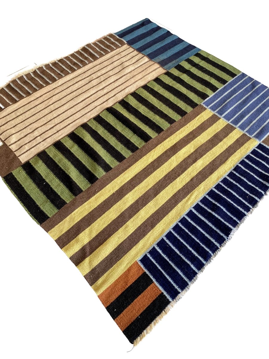 Multi Stripe Patches Dhurrie - Size: 5.4 x 5.5 - Imam Carpet Co. Home