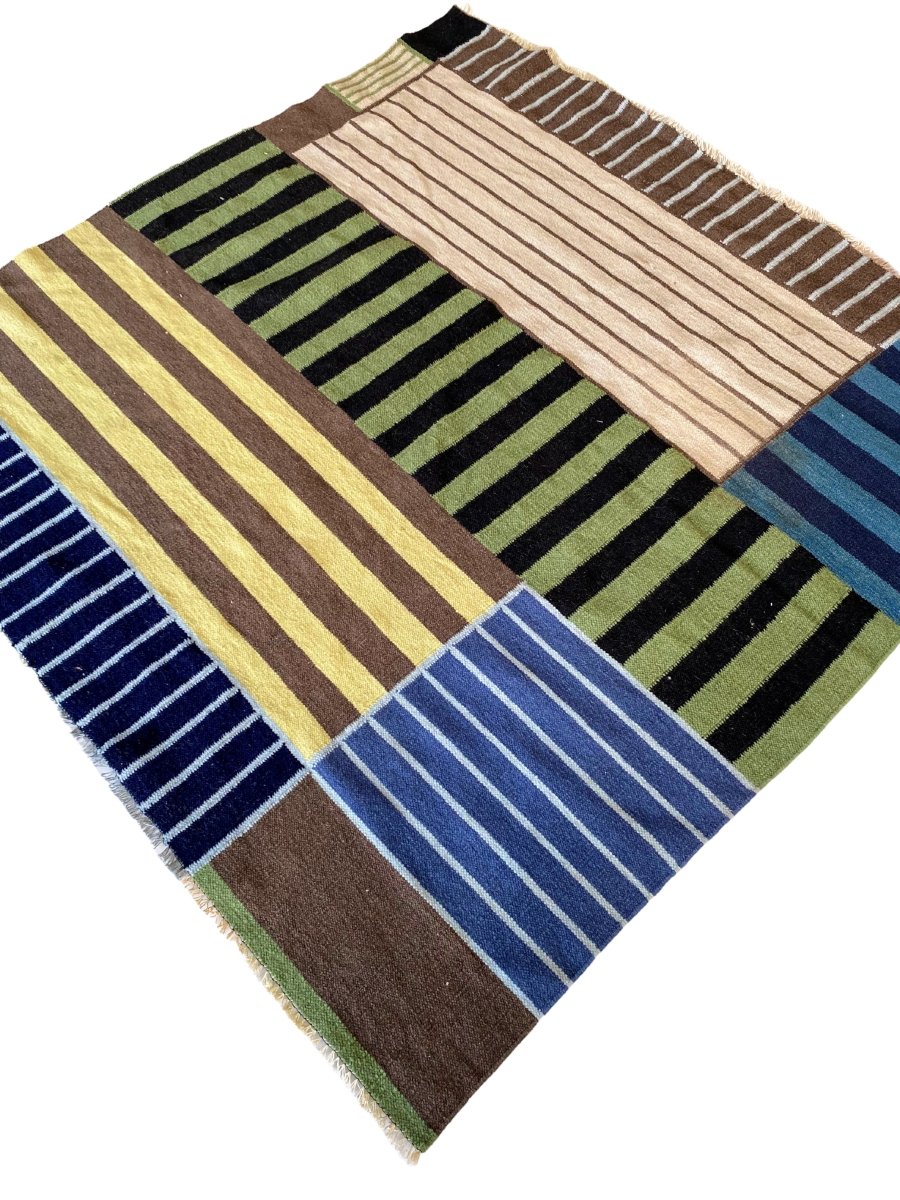 Multi Stripe Patches Dhurrie - Size: 5.4 x 5.5 - Imam Carpet Co. Home