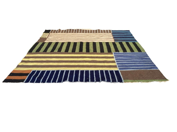 Multi Stripe Patches Dhurrie - Size: 5.4 x 5.5 - Imam Carpet Co. Home