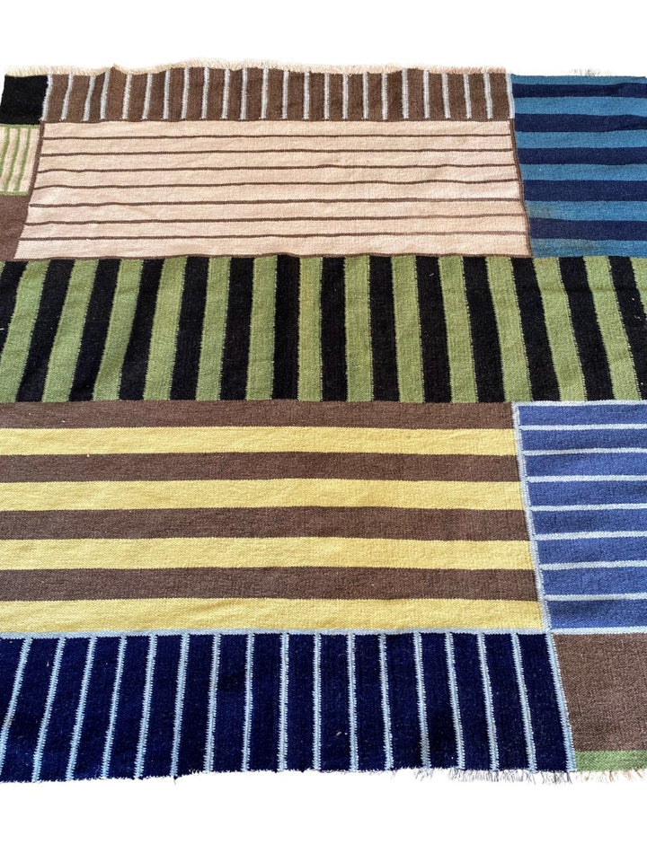 Multi Stripe Patches Dhurrie - Size: 5.4 x 5.5 - Imam Carpet Co. Home