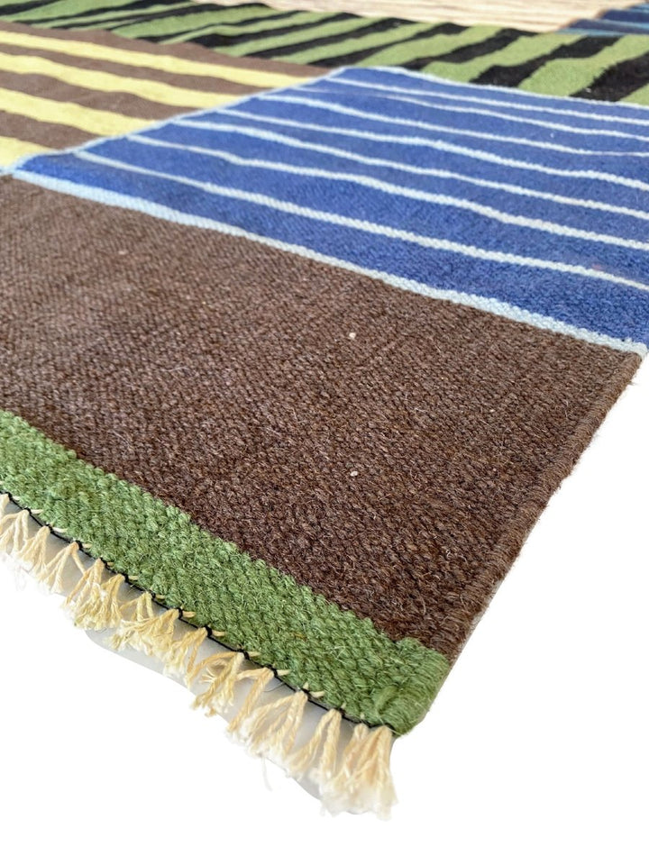 Multi Stripe Patches Dhurrie - Size: 5.4 x 5.5 - Imam Carpet Co. Home