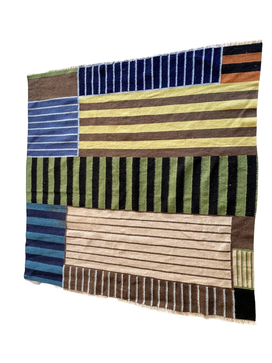 Multi Stripe Patches Dhurrie - Size: 5.4 x 5.5 - Imam Carpet Co. Home