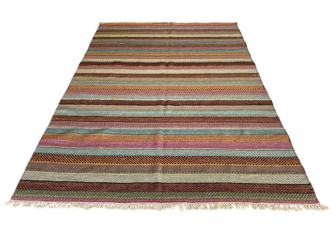 Multi Stripe Turkish Dhurrie - Size: 7.6 x 5.2 - Imam Carpet Co. Home