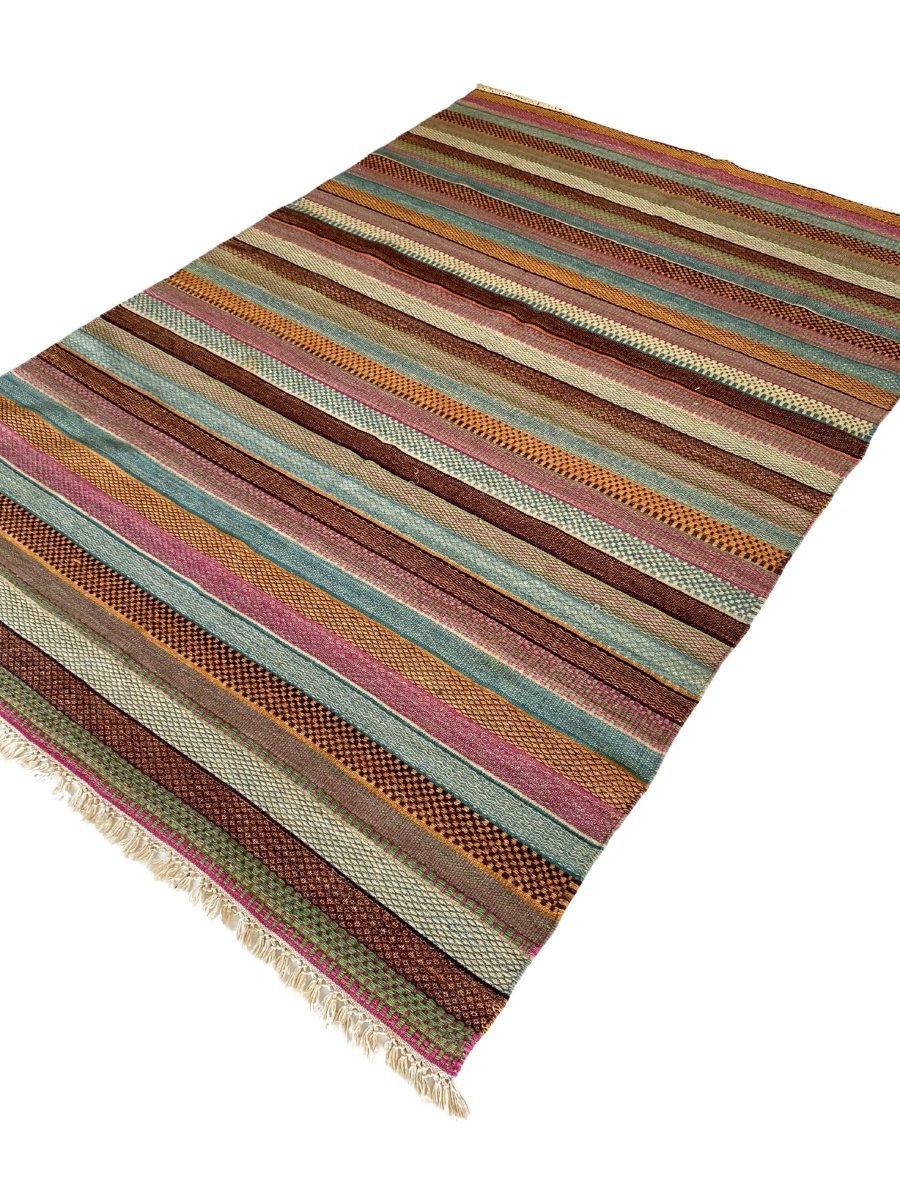 Multi Stripe Turkish Dhurrie - Size: 7.6 x 5.2 - Imam Carpet Co. Home