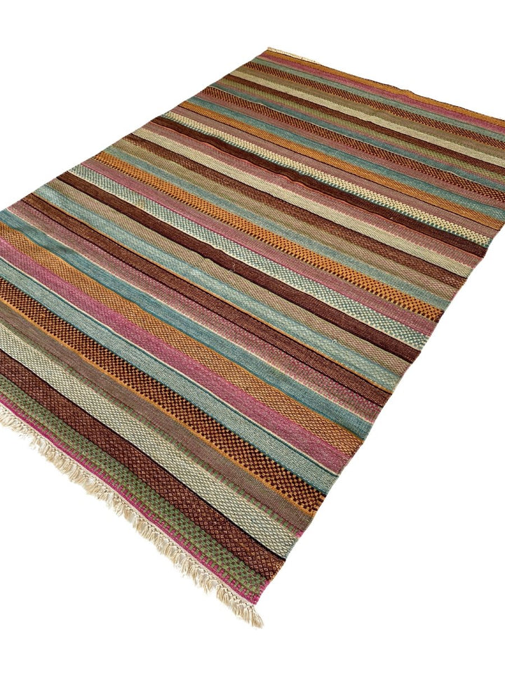 Multi Stripe Turkish Dhurrie - Size: 7.6 x 5.2 - Imam Carpet Co. Home