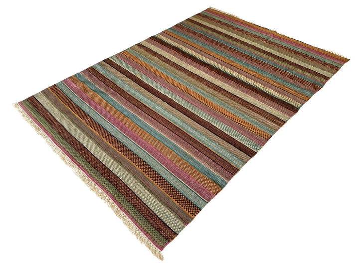 Multi Stripe Turkish Dhurrie - Size: 7.6 x 5.2 - Imam Carpet Co. Home