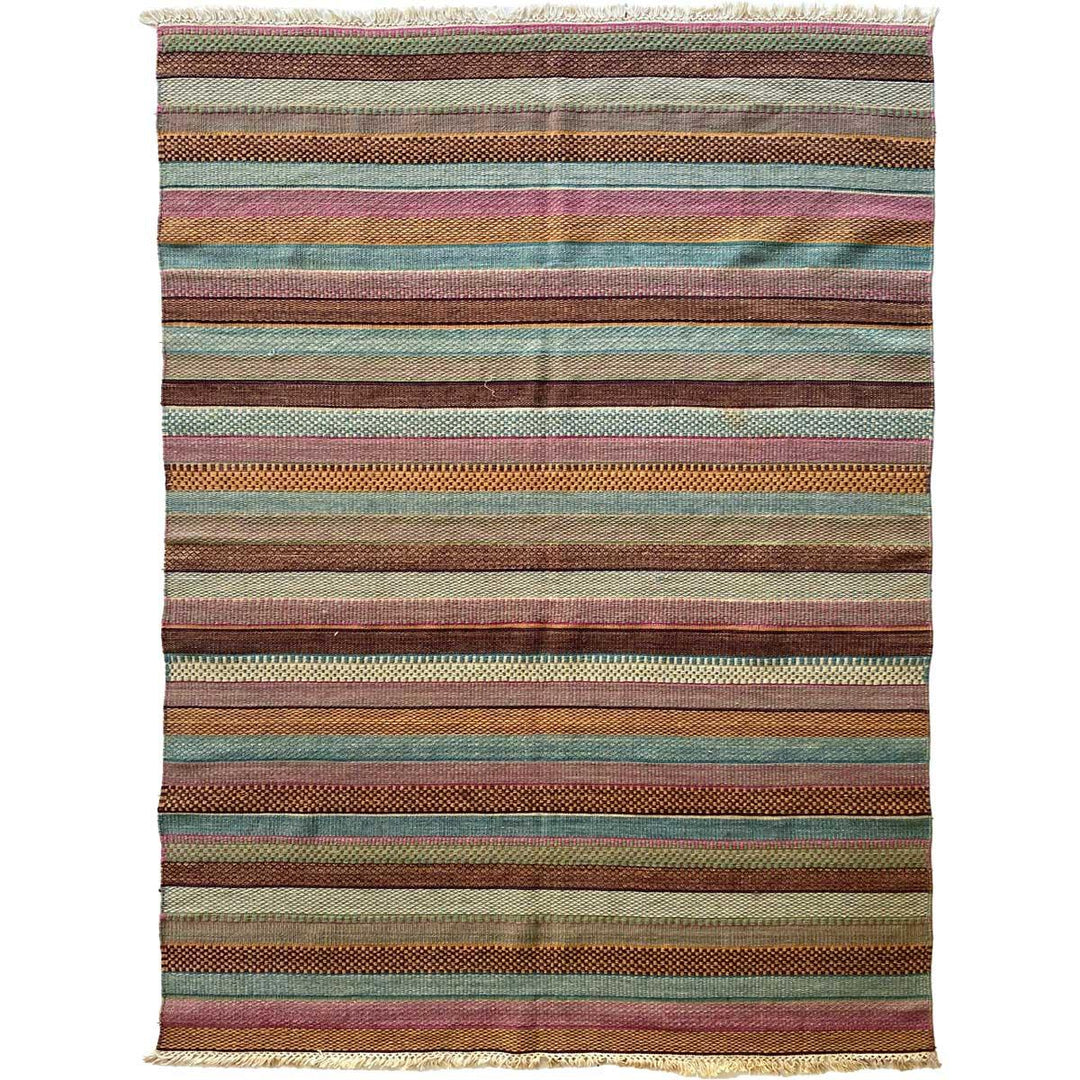 Multi Stripe Turkish Dhurrie - Size: 7.6 x 5.2 - Imam Carpet Co. Home