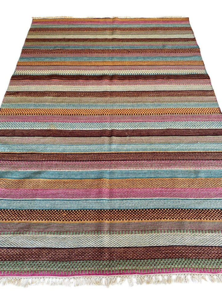 Multi Stripe Turkish Dhurrie - Size: 7.6 x 5.2 - Imam Carpet Co. Home