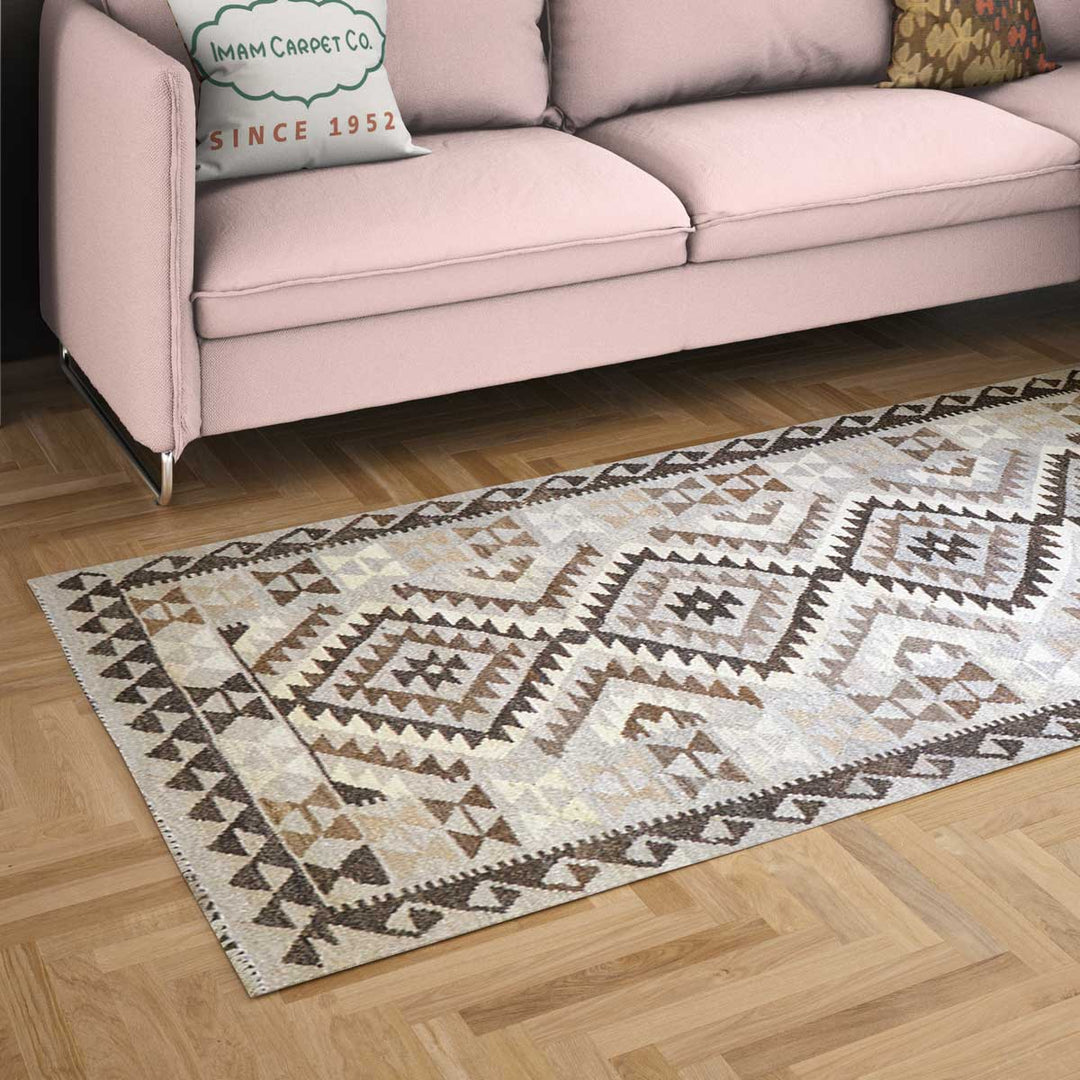 Neutral Bohemian Kilim - Size: 6.6 x 3.3 (Runner) - Imam Carpets - Online Shop