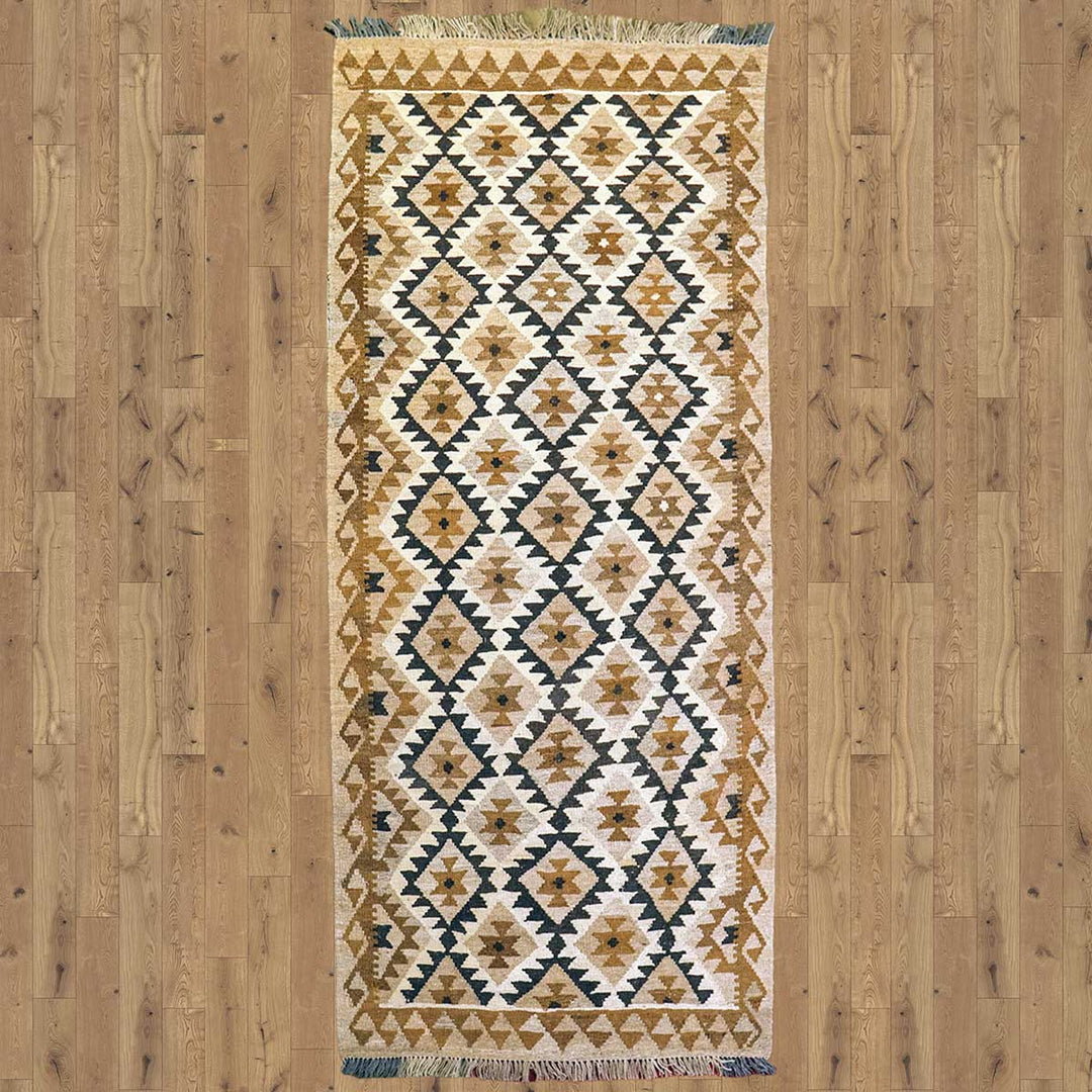 Neutral Bohemian Kilim - Size: 7.1 x 3.4 (Runner) - Imam Carpets - Online Shop