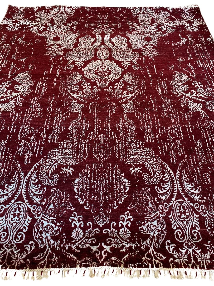 Red Faded Wrought Silk Rug - Size: 9.11 x 8.3 - Imam Carpets - Online Shop