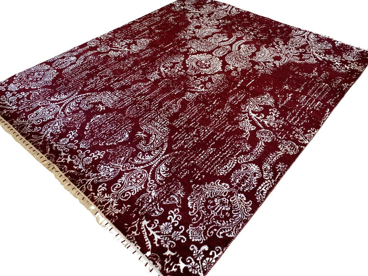 Red Faded Wrought Silk Rug - Size: 9.11 x 8.3 - Imam Carpets - Online Shop