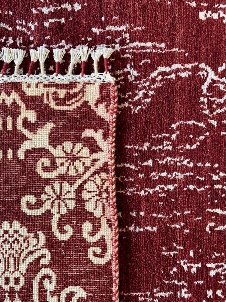 Red Faded Wrought Silk Rug - Size: 9.11 x 8.3 - Imam Carpets - Online Shop