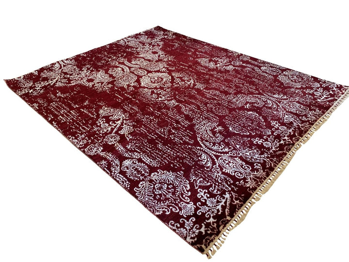 Red Faded Wrought Silk Rug - Size: 9.11 x 8.3 - Imam Carpets - Online Shop