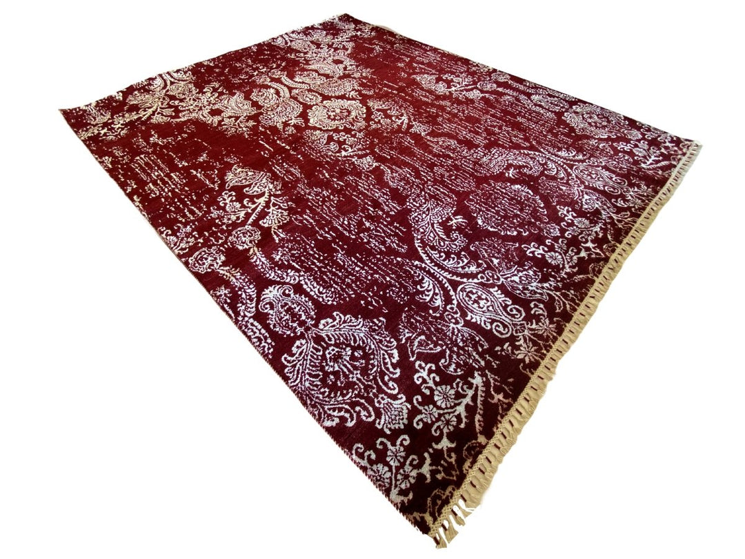 Red Faded Wrought Silk Rug - Size: 9.11 x 8.3 - Imam Carpets - Online Shop