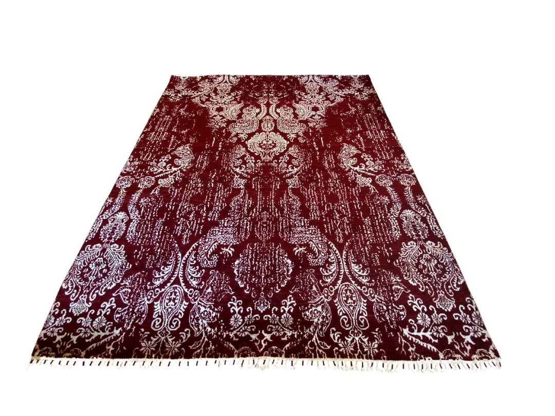 Red Faded Wrought Silk Rug - Size: 9.11 x 8.3 - Imam Carpets - Online Shop