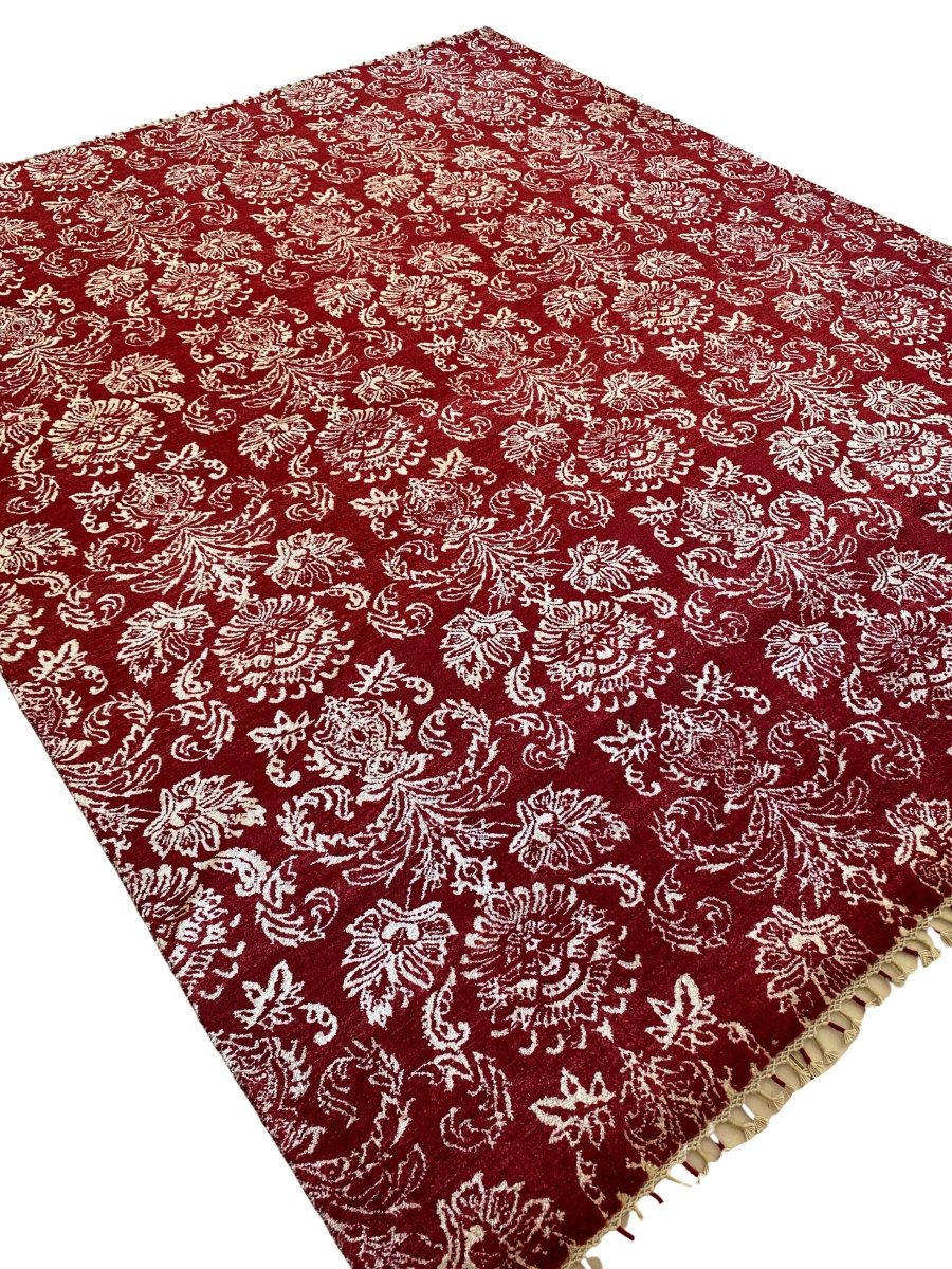 Red Wrought Trellis Silk Rug - Size: 9.11 x 8 - Imam Carpets - Online Shop