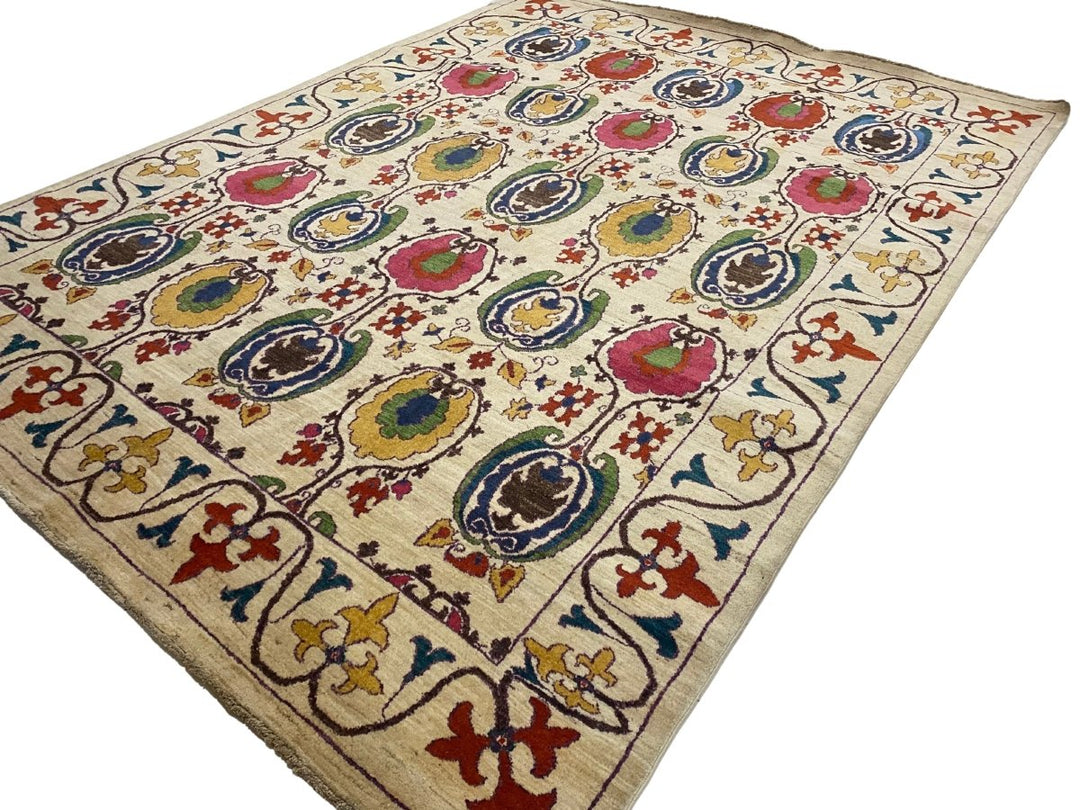 White Suzani Rug - Size: 11 x 8.1 - Imam Carpets - Online Shop