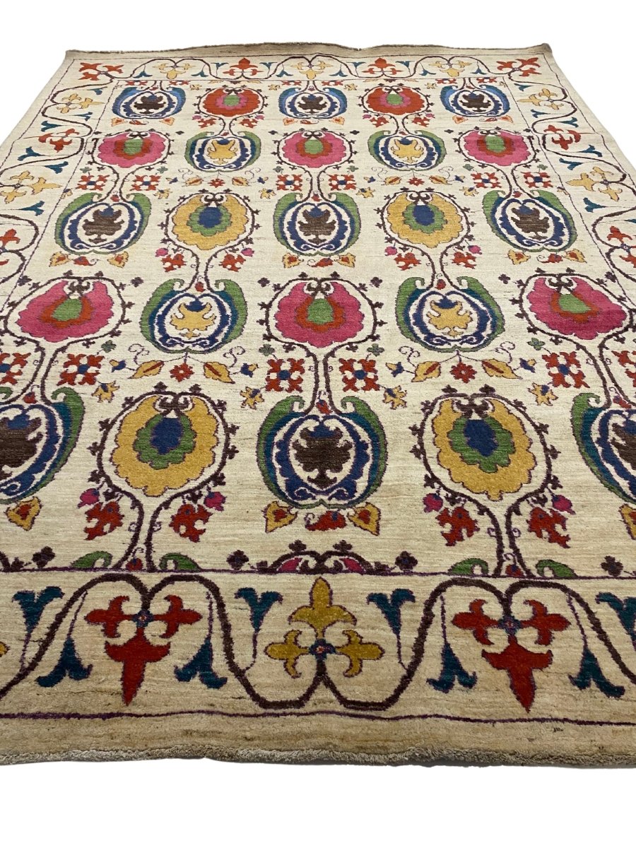 White Suzani Rug - Size: 11 x 8.1 - Imam Carpets - Online Shop